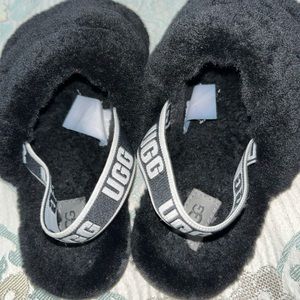 Kids size 12 Ugg shoes slides sandals black fur